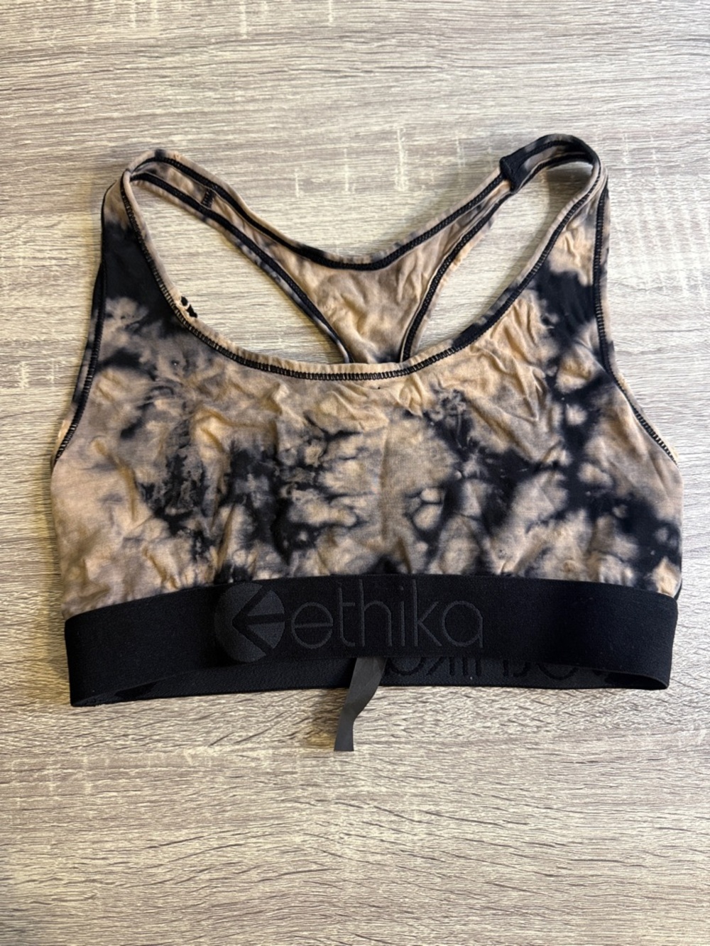 ethika Black and Taupe Tie-Dye Racerback Sports Bra